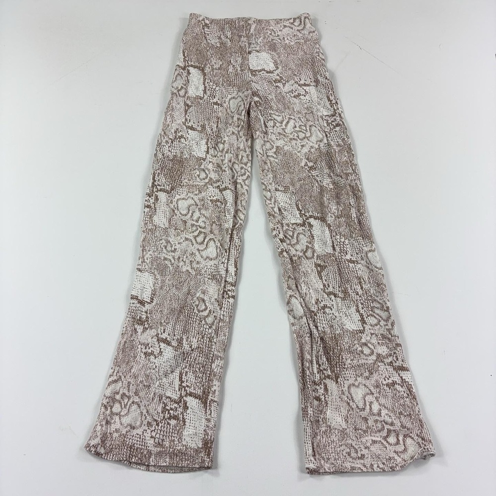 Anthropologie Pants Womens XS Beige Animal Print Dress Wide Leg Viscose Zip